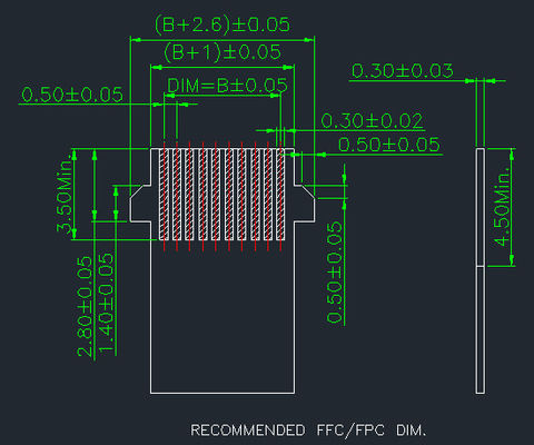 Pitch 0.5mm Fpc Connector 4 Pin đến 68 Pin góc phải 90 ° Dễ dàng trên Smt Type H 2.55mm